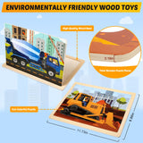 Wooden Vehicle Puzzles for Kids Age 3 4 5 Year Old, 4 Pack 24 Pcs Montessori Toddler Jigsaw Puzzles for Girl boy Activities Preschool Learning Educational Birthday Gift Travel Autistic Wooden Toys LACCHOUFEE