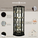 Howard Miller Marlowe II Corner Curio Cabinet, Long Heighted Showcase Black Finish Adjustable Shelves & Levelers, Illuminated Interior Lightning Perfect for Living Room Office and Room Decor Howard Miller