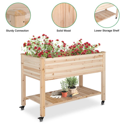 VINGLI Heavy Duty Raised Garden Bed with Bed Liner, Wood Elevated Planter with Legs for Vegetables Fruits Potato Onion Flower, Outdoor Sturdy Long Lasting Planter Box Kit (Elevated with Wheels)