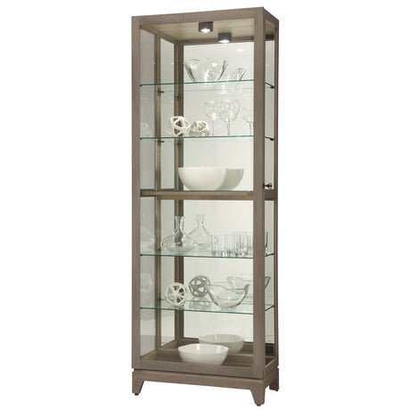 Howard Miller Gobind Curio Cabinet II - Floor Mount Grey Finish Durable Shelves & Levelers Illuminated Interior Halogen Lights Perfect for Decorative Items, Living Room Office & Room Decor Howard Miller