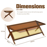 Bamworld Mid-Century Modern Coffee Table with Glass Top Rattan Center Table with Storage for Living Room Table Brown Bamworld