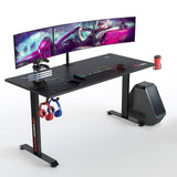 SEVEN WARRIOR Gaming Desk 60 INCH, T- Shaped Carbon Fiber Surface Computer Desk with Full Desk Mouse Pad, Ergonomic E-Sport Style Gamer Desk with Double Headphone Hook, USB Gaming Rack, Cup Holder SEVEN WARRIOR