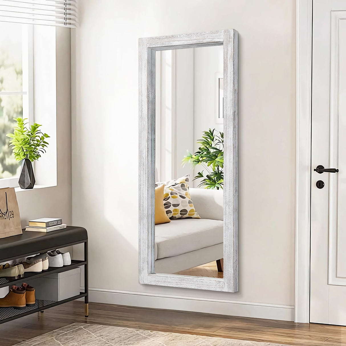 AAZZKANG Wall Mirror Full Length Rustic Wood Framed Floor Mirror 59"x24" Rectangle Large Full Body Mirror for Bedroom Living Room Entryway Dressing Room White AAZZKANG