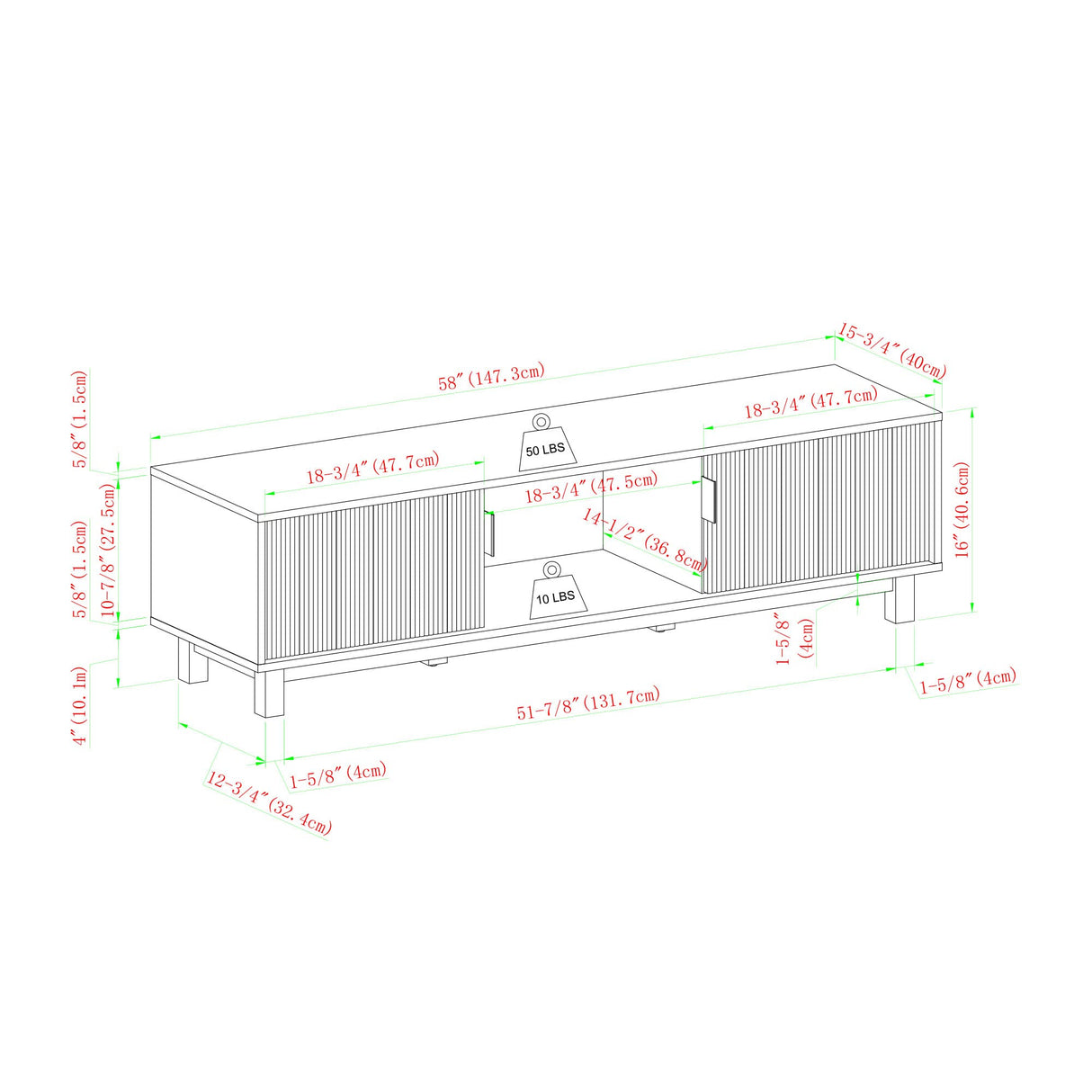 Walker Edison Walton Modern Fluted-Door Low Stand for TVs up to 65 Inches, 58 Inch, Mocha Walker Edison