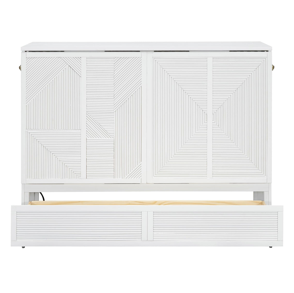 HABITRIO Full Size Murphy Bed, Wood Full Murphy Bed Frame with Large Drawer, USB Ports and Outlets, White HABITRIO