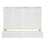 HABITRIO Full Size Murphy Bed, Wood Full Murphy Bed Frame with Large Drawer, USB Ports and Outlets, White HABITRIO