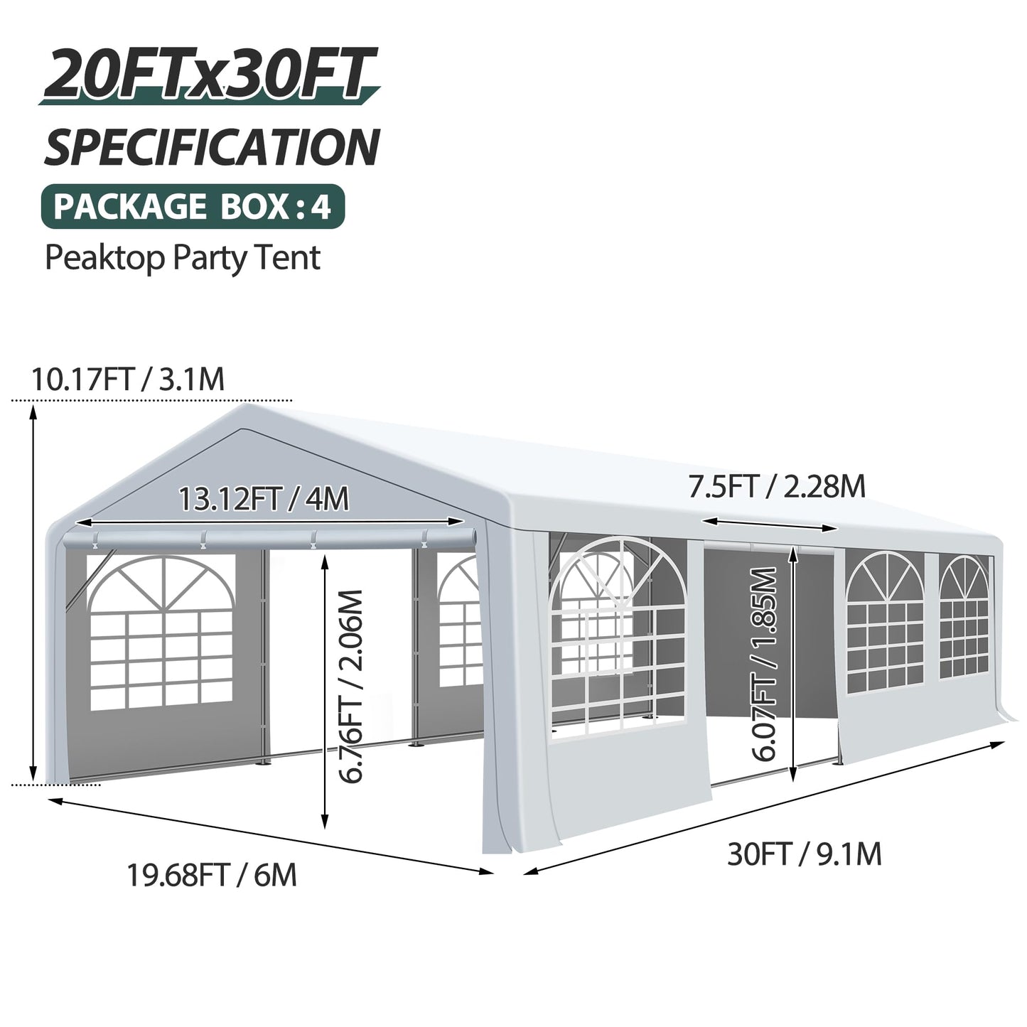 QZEN 20x30 ft Party Tent Heavy Duty Canopy Tent with Removable Sidewall & 4 Sand Bags, Outdoor Wedding Event Tents for Party (20' x 30') - WoodArtSupply