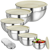 Winproper Mixing Bowls with Lids Set, 6 PCS Stainless Steel Mixing Bowls with 3 Grater Attachments, Kitchen Food Storage Organizers Nesting Mixing Bowl, Large Size 4.5, 3.5, 2.1, 1.5, 1.1, 0.7QT Winproper