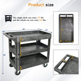 AQNIEGEP 3 Shelf Utility Cart Heavy Duty Rolling Cart with Brake Wheels Storage Service Cart w/Deep Shelves for Warehouse Workshop Cleaning Office Restaurant Commercial Moving 600lbs Capacity Black AQNIEGEP