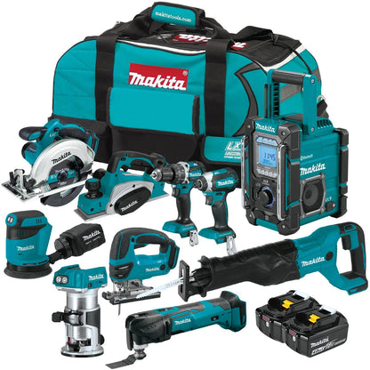 Makita XT1001SM 18V LXT® Lithium-Ion Cordless 10-Pc. Woodworking Combo Kit (4.0Ah) - WoodArtSupply