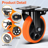 QNCZ Caster Wheels, 5 Inch Heavy Duty Casters Set of 4, Silent Industrial Casters Load 2600lbs, Swivel Casters for Furniture, Workbench and Cart Wheels QNCZ