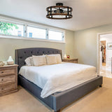 Voguad Semi Flush Mount Ceiling Light Fixture, Modern Farmhouse Wood Drum Ceiling Lamp, Rustic Close to Ceiling Lighting for Hallway Entryway Laundry Room Bedroom Voguad