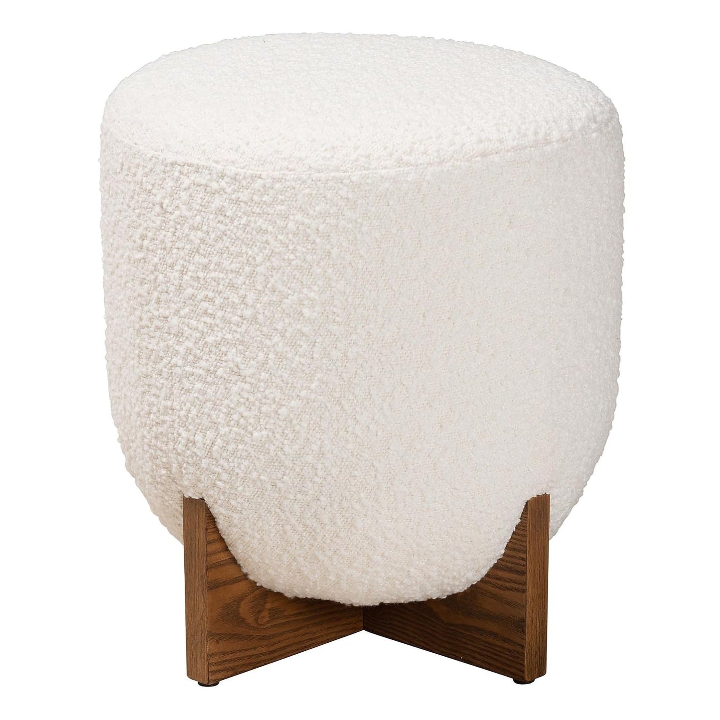 Baxton Studio Fisk Cream Boucle Fabric and Walnut Brown Wood Ottoman Footstool