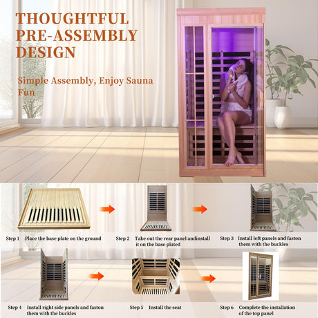 KOOZONEGM 1 to 2 Person Infrared Sauna,Hemlock Wood Low EMF FAR Dry Sauna Indoor Saunas for The Home Remote Control, with Colored Lights 1350W,Room:75.59 * 35.82 * 40Inch KOOZONEGM