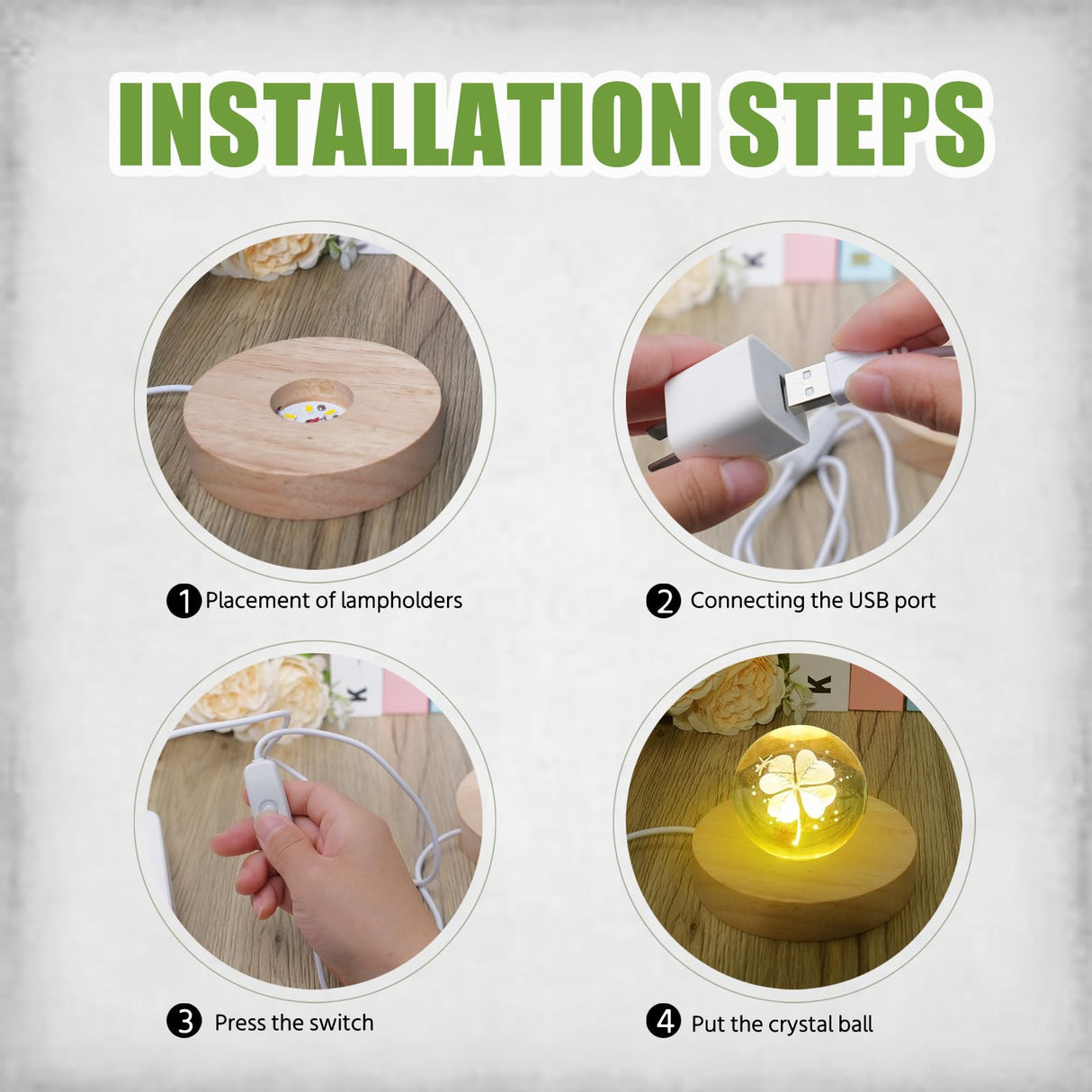 Olutacot 10 Pcs Wooden LED Display Bases Round Wood Display Lighted Bases for Glass Art LED Lighted Display Stand Bases for 3D Crystal Ball Room Office Home Decor Olutacot