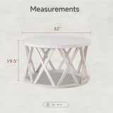 COZAYH Farmhouse Coffee Table, Rustic Round Coffee Table with X-Motifs Legs, Wood Textured Top, for Boho, French Country Decor, Antique White COZAYH