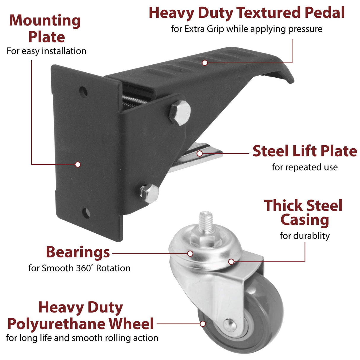 Workbench Caster kit 4 Heavy Duty Retractable Casters with Urethane Wheels Designed to Lift & Lower Workbenches Machinery & Tables 840 lb Total Weight Capacity Peachtree Woodworking Supply
