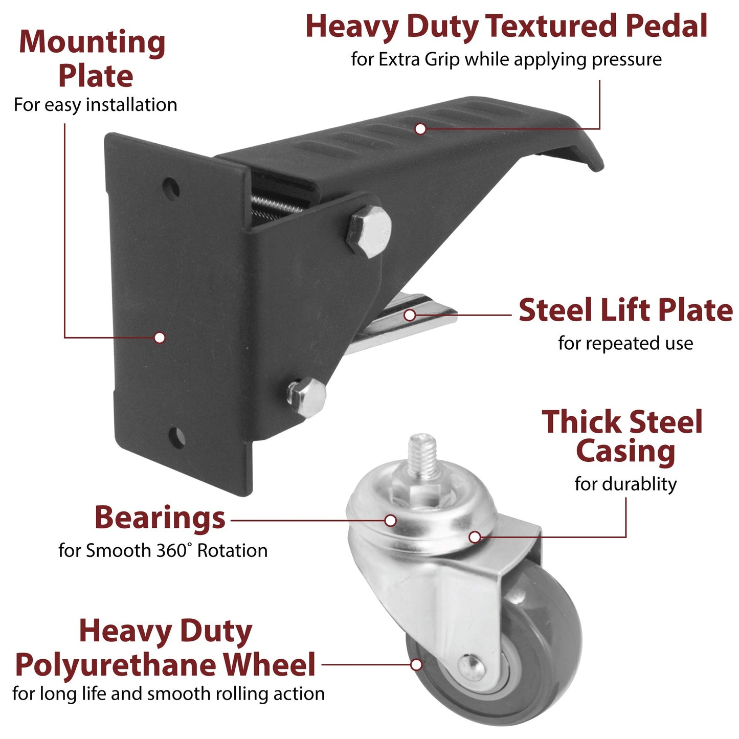 Workbench Caster kit 4 Heavy Duty Retractable Casters with Urethane Wheels Designed to Lift & Lower Workbenches Machinery & Tables 840 lb Total Weight Capacity