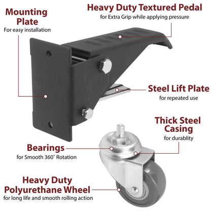 Workbench Caster kit 4 Heavy Duty Retractable Casters with Urethane Wheels Designed to Lift & Lower Workbenches Machinery & Tables 840 lb Total Weight Capacity