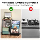 Record Player Stand, Turntable Stand with Vinyl Record Storage, 3-Tier Record Player Table 200+ Albums, End Table with Vinyl LP Display Shelf Holder, Turntable Cabinet Media Console for Stereo FEKTIK