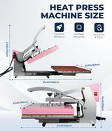 16x24 Heat Press Machine for T-Shirts, 2100W Slide Out Heat Press, 110V Fast Heating Shirt Printing Heat Transfer Machine with Auto Open Semi-Automatic Sublimation for Ceramics, Bags, Cushion (Pink) Drexo