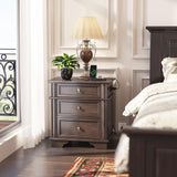 VINGLI Brown Nightstand Set of 2, Night Stand with Charger Station, Wood Nightstand with Textured Drawers, Large Nightstand, 3 Drawer Nightstand, Bedroom Nightstand, Bedside Table, Side Table VINGLI