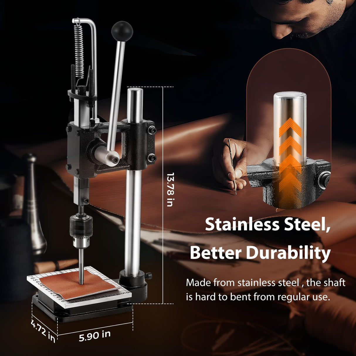 Bonvoisin Leather Hole Puncher, Leather Press Machine, Manual Press Puncher for Craft with Punch Tools Chuck, Plastic Plate and Punches Bonvoisin