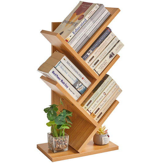 YMYNY 4 Tier Tree Bookshelf, Small Bookcase, Modern Wood Book Storage Rack, Freestanding Book Shelf for Books/Movies/CDs, Narrow Display Rack for Living Room, Home Office, Natural UHBC014N