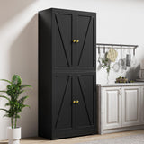 LYNSOM Farmhouse Pantry Cabinet, Kitchen Pantry Storage Cabinet with Barn Doors, 72" Tall Kitchen Pantry with Adjustable Shelves, Black Storage Cabinet for Kitchen, Dining Room, Black LYNSOM
