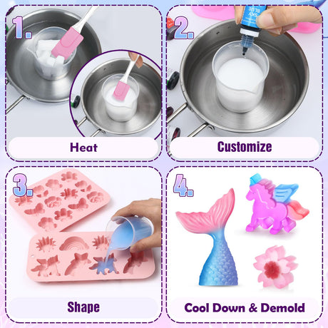 Golray Soap Making Craft Kit for Kids Girl Toys, Make 40 Pcs+ Soap Supplies with Unicorn/Mermaid/Butterfly Model, 2 Essential Oil, DIY Science Art and Craft Kit for Kid Girl Age 5-7 8-12 Year Old Gift Golray