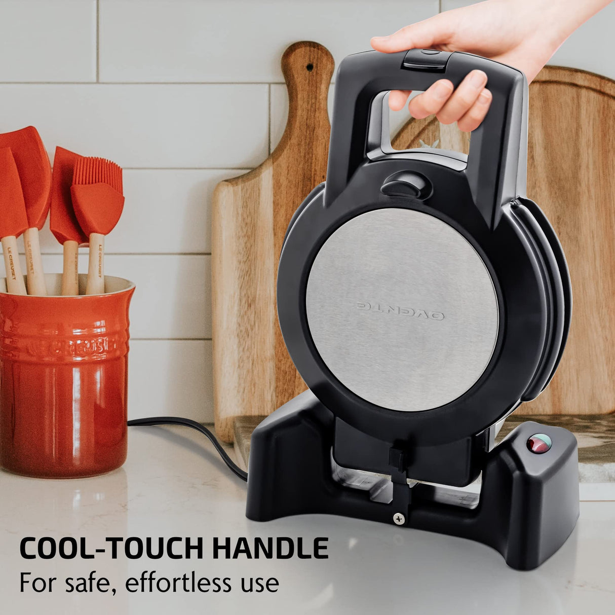 OVENTE Belgian Waffle Maker with Non-Stick Plates, 180° Rotating Function and Cool Touch Handle for Easy Single Flip, Perfect for Cooking 7” Classic Waffles for Breakfast or Snacks, Black WMF1440BR OVENTE