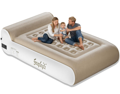 Gaglojti 16" Queen Air Mattress Full with Built in Pump for Camping,Portable Blow up Mattress with Carry Bag,High-Speed Pump,Luxury Inflatable Mattress Comfort Flocked Airbed for Guest,Home(Khaki)