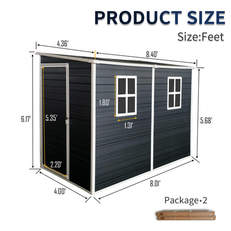KEIKI 4x8 FT Outdoor Storage Shed Resin Cabinet with Lockable Doors,Two-Window for Bikes and Patio Lawn Furniture KEIKI