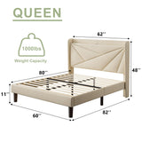 Feonase Queen Bed Frame with Charging Station, Upholstered Platform Bed Frame with Wingback Storage Headboard, Solid Wood Slats Support, No Box Spring Needed, Beige Feonase