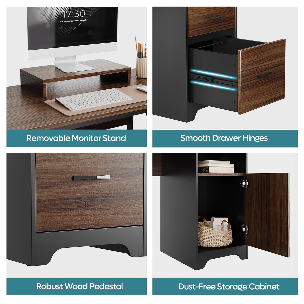 Bestier L Shaped Desk with File Drawers, 63" x 47" Office Computer Desk with Storage Cabinet, Corner Desk with Monitor Stand & Modesty Panel for Home Office, Gray Bestier