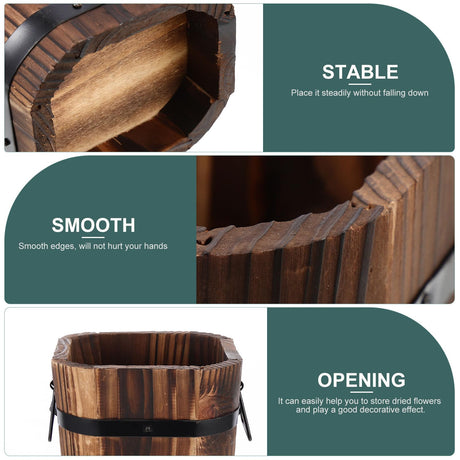 Tofficu Wooden Barrel, Wooden Bucket Barrel Planters, Rustic Retro Whiskey Barrels Bucket with Handle, Planter, Plant Pots, Whiskey Barrel Planter, Water Wishing Well Pail for L Pots Tofficu