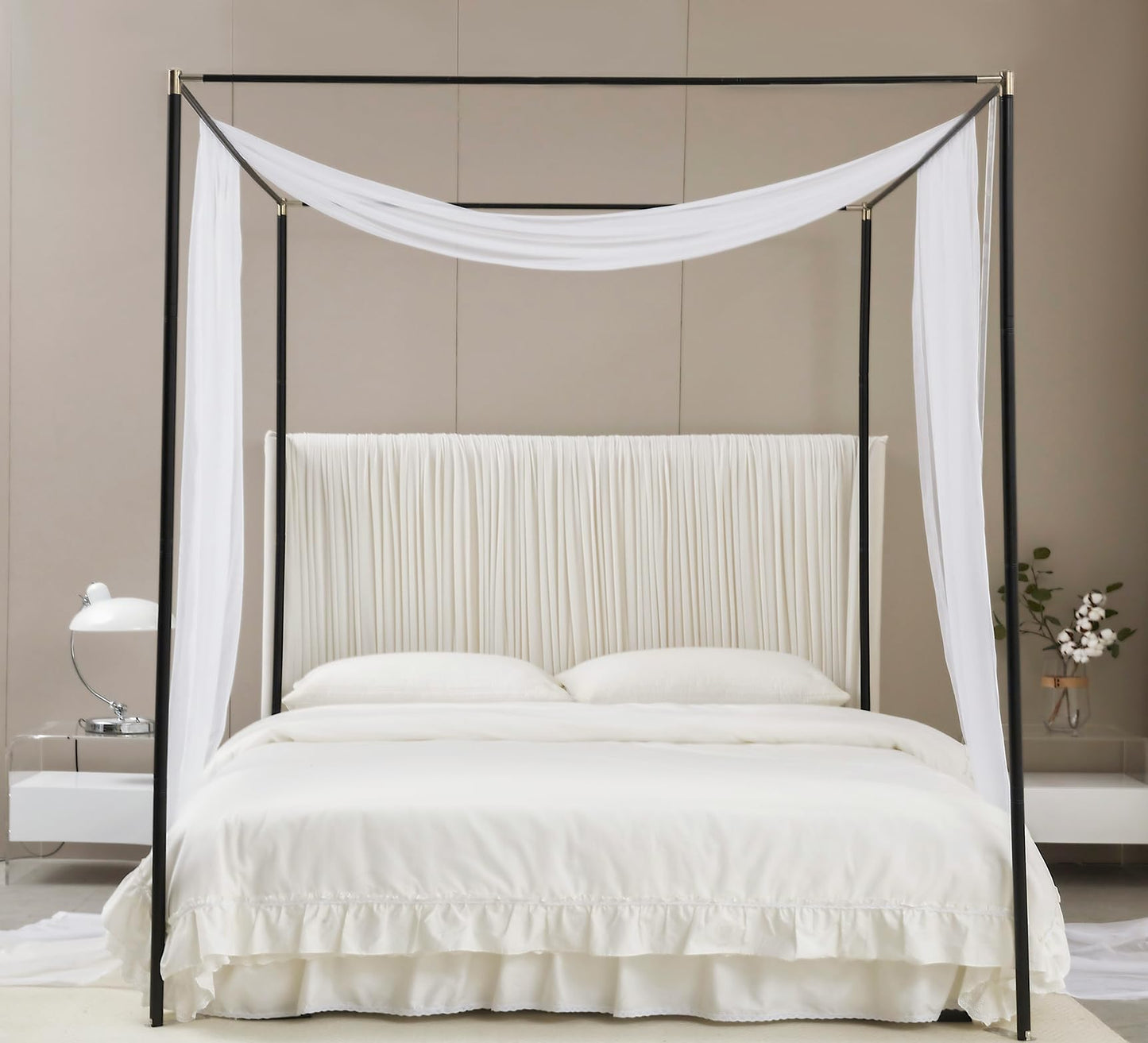 Akiky Canopy Bed Curtains with Light Princess Bed Canopy Scarf for Full/Queen Metal Bed Frame,Wood Frame Bed-2 Panel Sheer Curtain(Full/Queen,White)