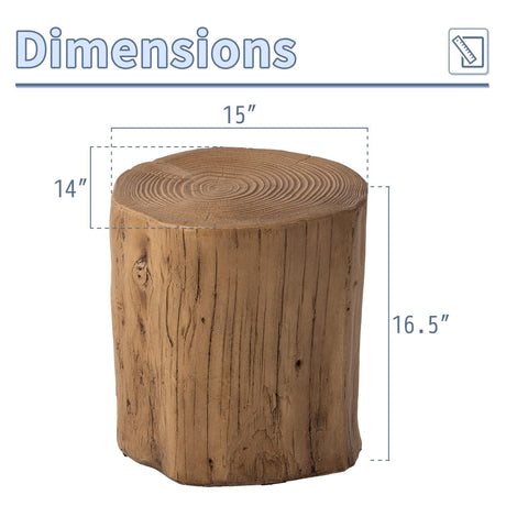 AQUILLA Rustic Stump Side Table, Brown Wood-Look End Table, Stump Accent Side Table Stool for Living Room AQUILLA