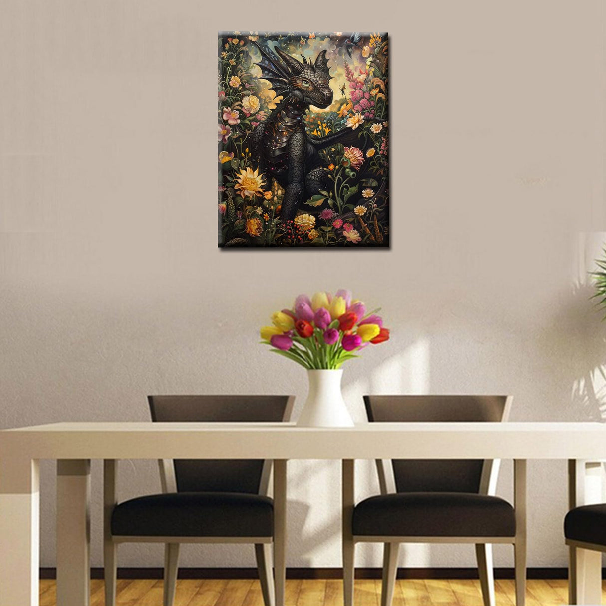 Tucocoo Gothic Dragon Paint by Numbers Kits 16x20 inch Canvas, DIY Oil Painting for Adults with Brushes and Acrylic Pigment, Magical Garden Whimsical Creatures Picture for Home Decor (Without Frame) Tucocoo