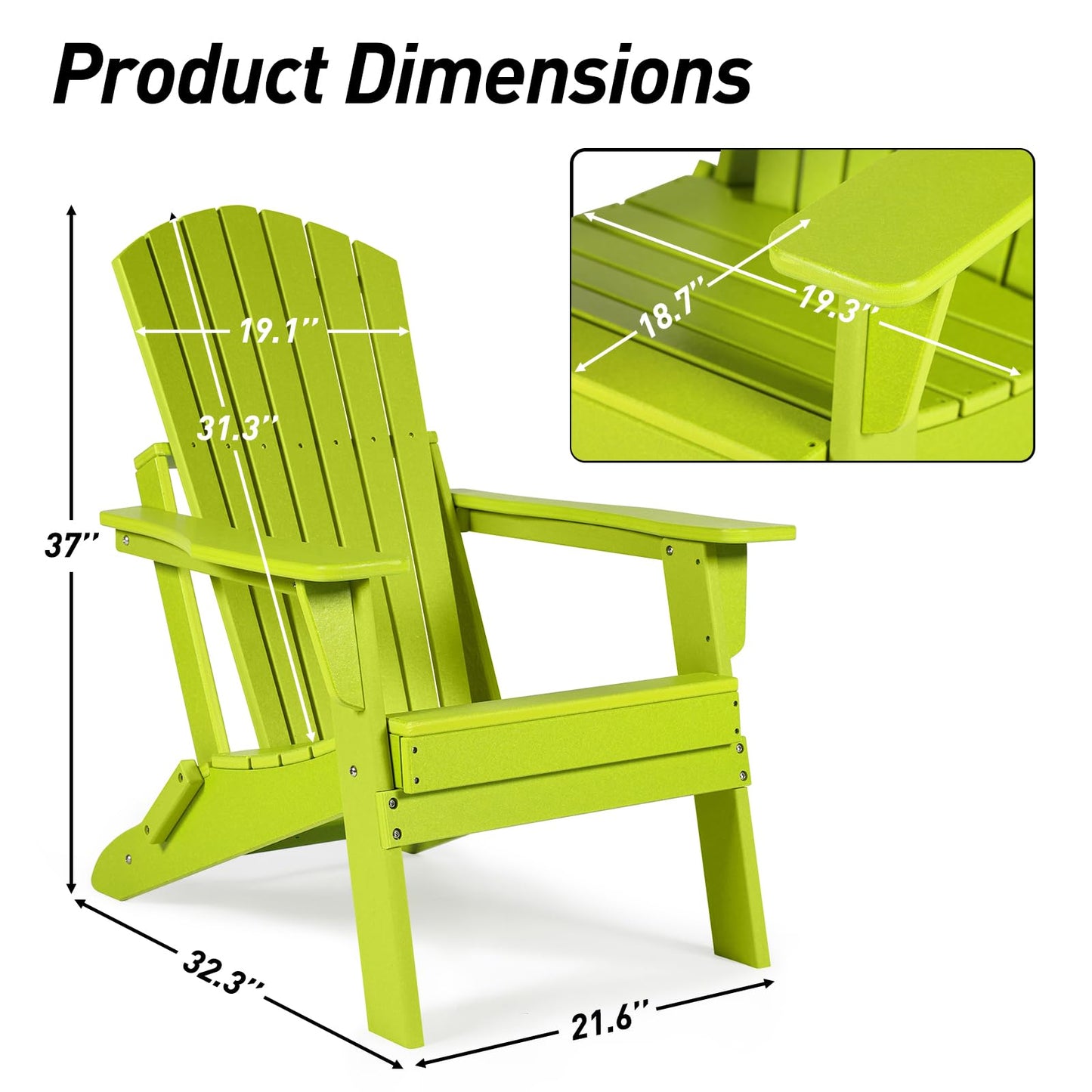 Aoodor HDPE Outdoor All-Weather Folding Adirondack Chair for Patio, Garden, Backyard, Deck Lawn Fire Pit - Apple