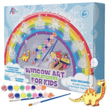 Window Art Kit for Kids - Stained Glass Kits for Kids Includes 16 Suncatchers 16 Ball Keychains 2 Suncatcher Paint Strips 2 Paint Brushes Window Art for Ages 6-8 AoneFun