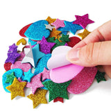 260 Pieces Colorful Glitter Foam Stickers Self Adhesive Stars Mini Heart Shapes Glitter Stickers, Kid's Arts Craft Supplies Greeting Cards Home Decoration Stars&Heart Shapes TTSAM
