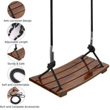 PELLOR Wood Swing Seat, Carbonized Hanging Wood Tree Swing for Adult Kids Children Anticorrosive & 100% Waterproof Wooden Swing Set 440lbs Load Indoor Outdoor Backyard Play PELLOR