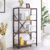FOLUBAN 4 Tier Open Bookshelf, Vintage Free Standing Book Shelf, Rustic Wood and Metal Bookcase for Home Office, Oak FOLUBAN
