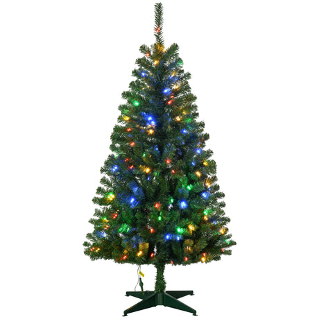 HOMCOM 5ft Tall Prelit Artificial Christmas Tree Holiday Décor with 365 Branches, 152 Warm White or Colorful LED Lights, Auto Open HOMCOM