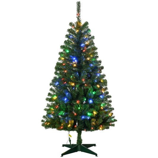 HOMCOM 5ft Tall Prelit Artificial Christmas Tree Holiday Décor with 365 Branches, 152 Warm White or Colorful LED Lights, Auto Open