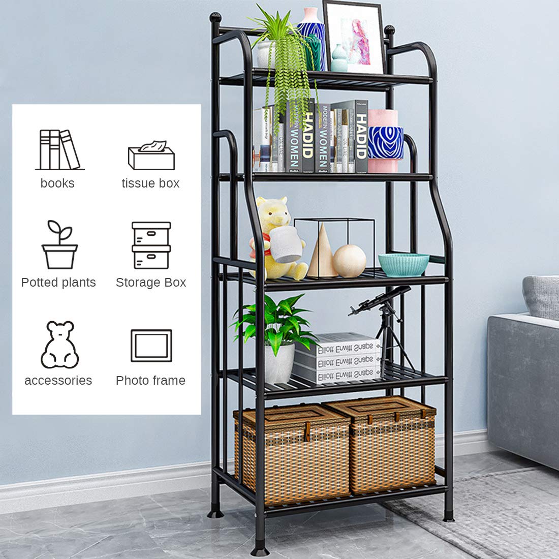 Forthcan Shelving Unit Bakers Rack Metal Storage Shelves Laundry Shelf Organizer Standing Shelf Units for Laundry Kitchen Bathroom Pantry Closet Indoor and Outdoor (5 Tier, Black)