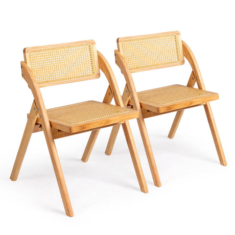 Karl home Wooden Rattan Folding Chairs 2 Pack, Portable Folding Chairs for Indoor, Ideal for Kitchen Dining Room, Office Wedding, Party, Picnic, Natural Karl home