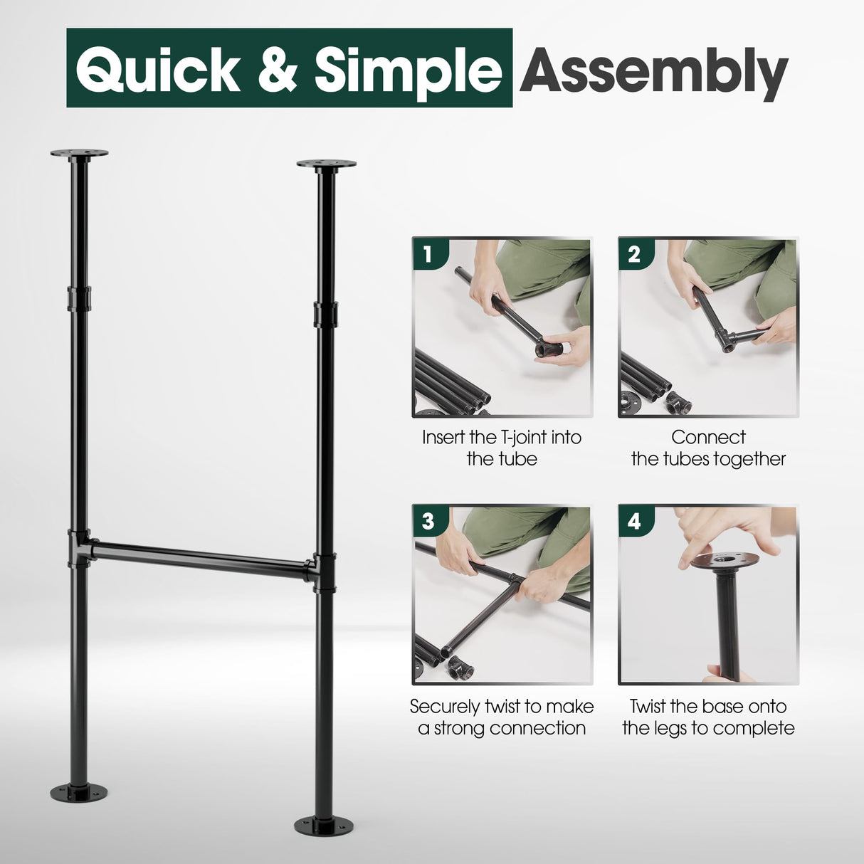 Yes4All 38 Inches Metal Table Legs, Industrial Pipe Counter Bar Height Table Legs, Desk Legs for DIY Dining Table, Workbench, Replacement H Shape Parts with Gloss Black Powder Coating - Set of 2 Yes4All