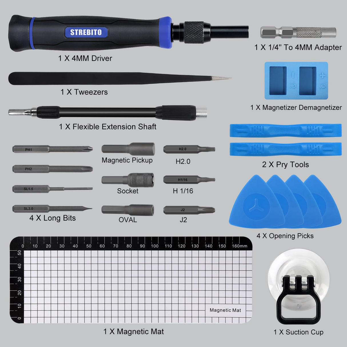 STREBITO Precision Screwdriver Set 153 in 1 Small Magnetic Screwdriver Set with Case, Electronic Repair Tool Kit for Computer, Laptop, iPhone, Macbook, PC, PS5, Xbox Controller, RC, Jewelers, Glasses STREBITO